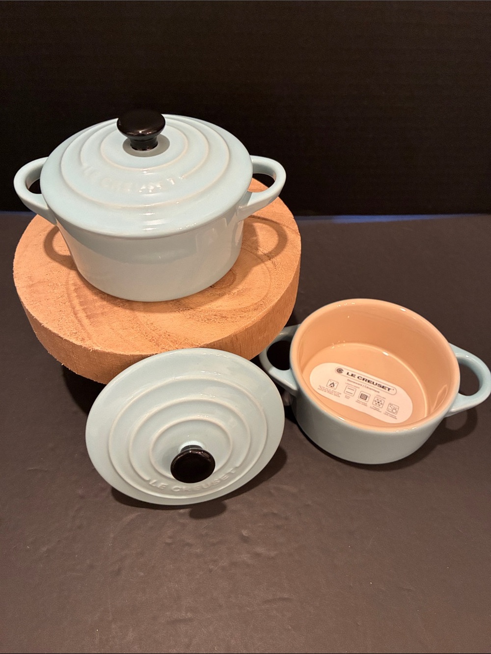 Le Creuset Light Blue Stoneware Mini Cocottes with Cream Interior - Set of 2